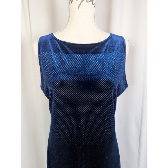 Y2K Vintage Velvet Sleeveless Sparkle Dress Blue Size Large - Picture 13 of 16